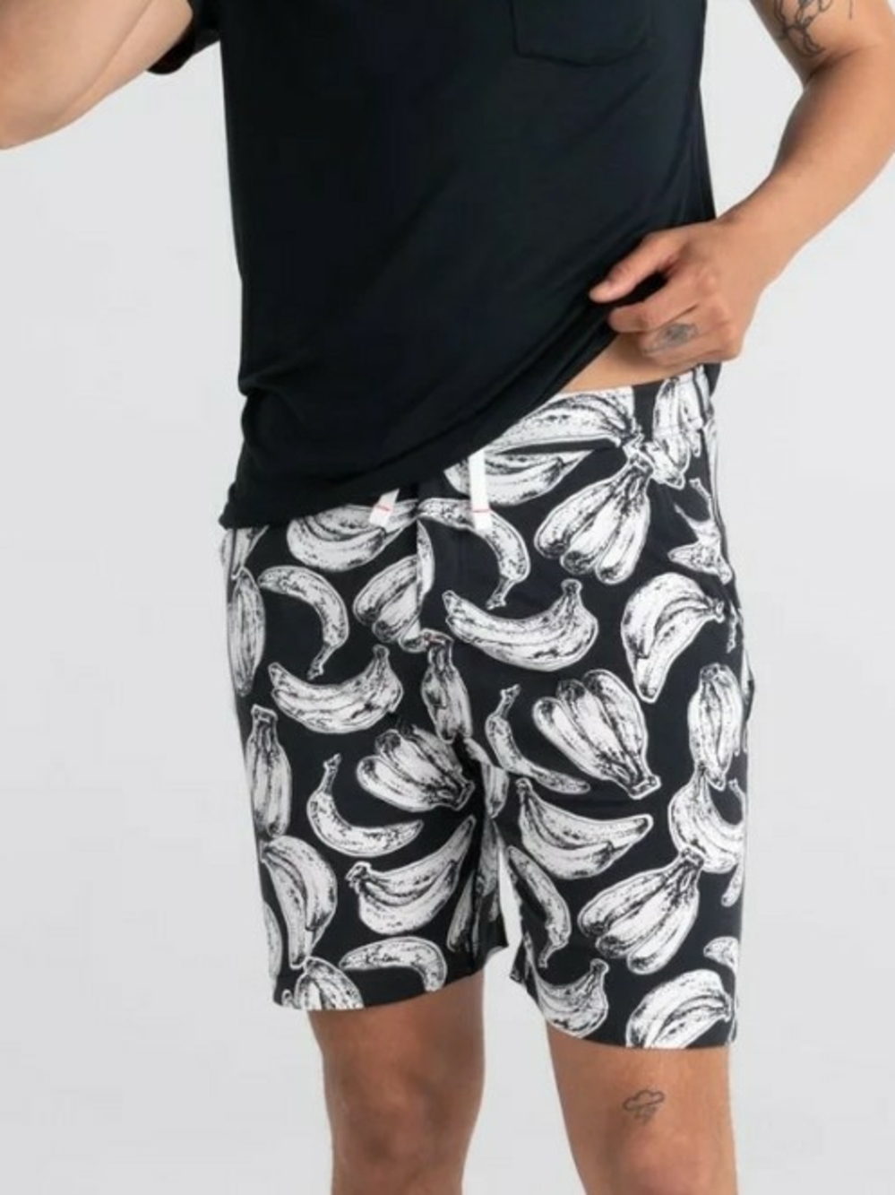 Saxx Black and White Snooze Shorts with Banana Motif